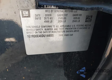 2013 Chevrolet Volt from USA, damaged, VIN 1G1RD6E46DU144685